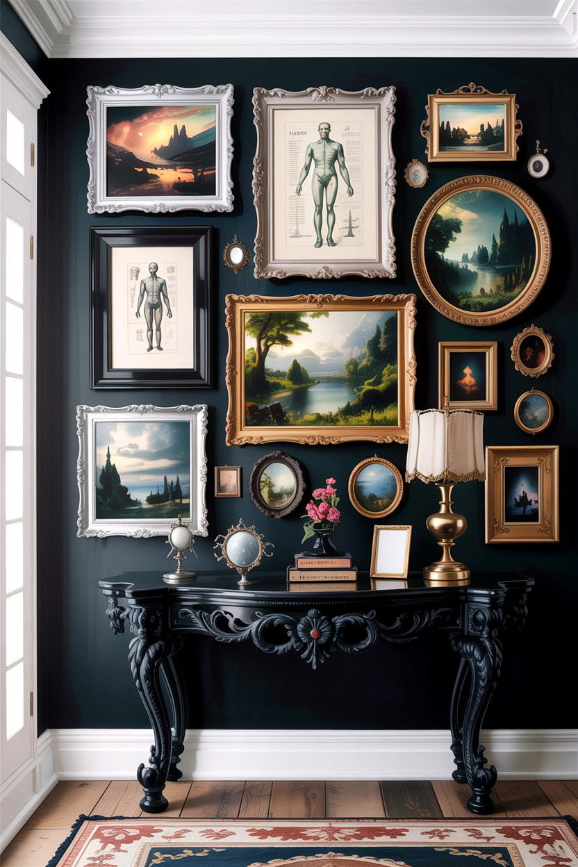 Gothic Gallery Wall Living Room - 30 gothic living room ideas