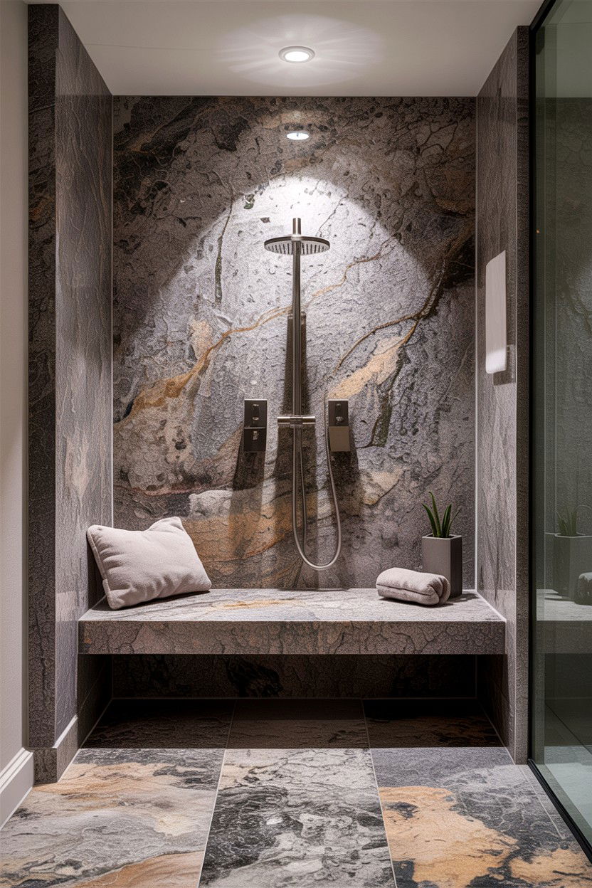 Granite Slab Bench - 30 bathroom bench ideas