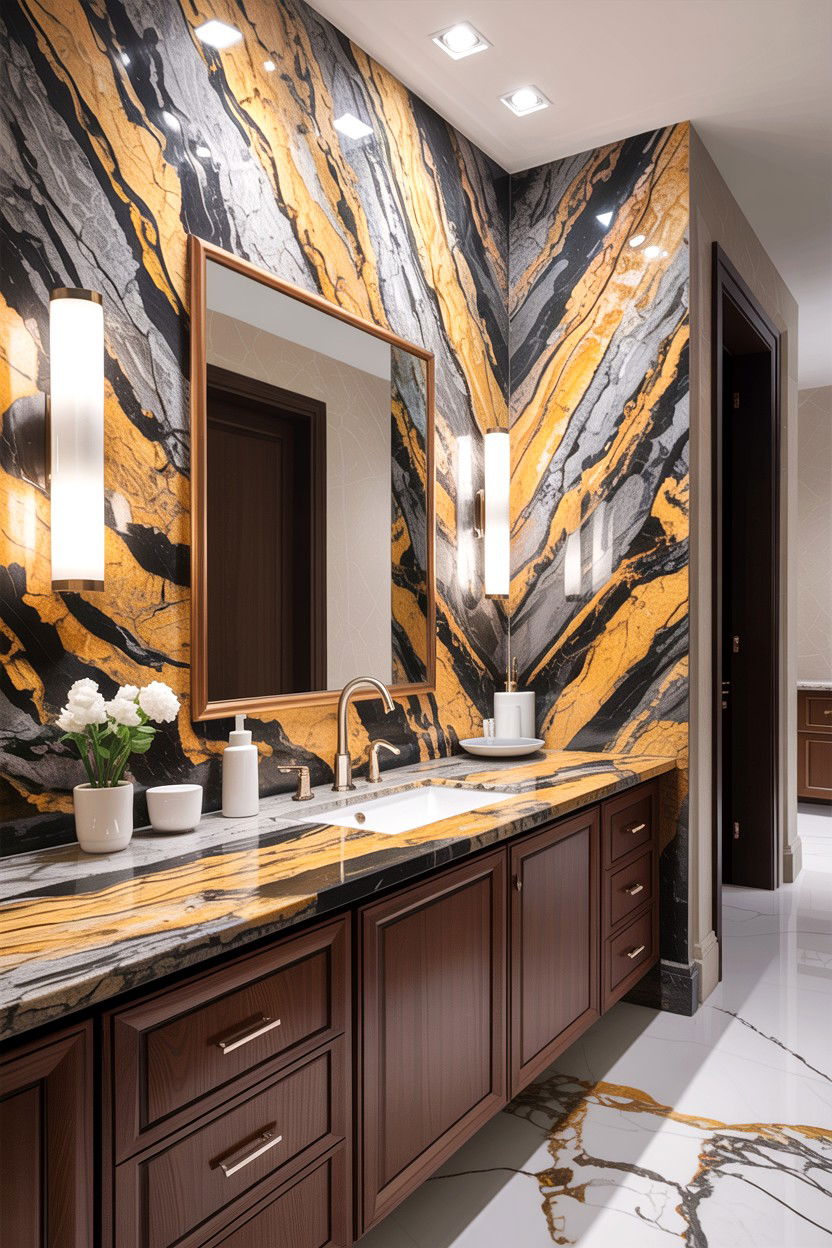 Granite backsplash wall - 30 granite bathroom ideas