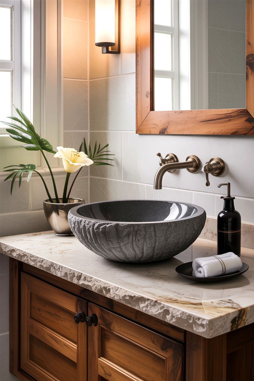 Granite vessel sink - 30 granite bathroom ideas
