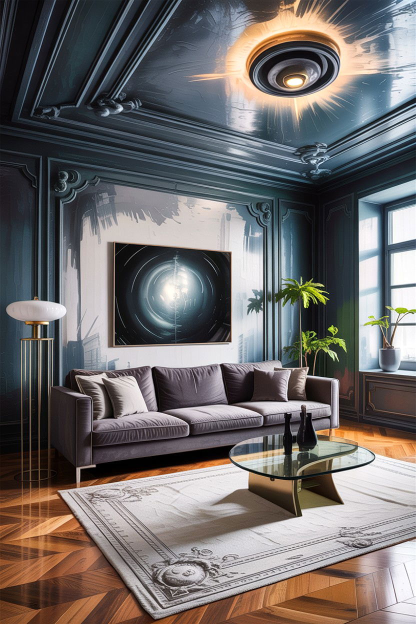 Graphite ceiling living room - 30 living room dark ceiling ideas