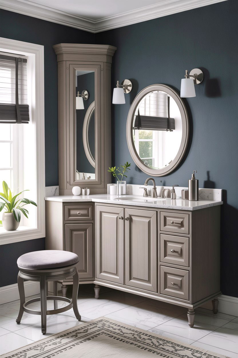 Gray Corner Vanity - 30 bedroom corner vanity ideas