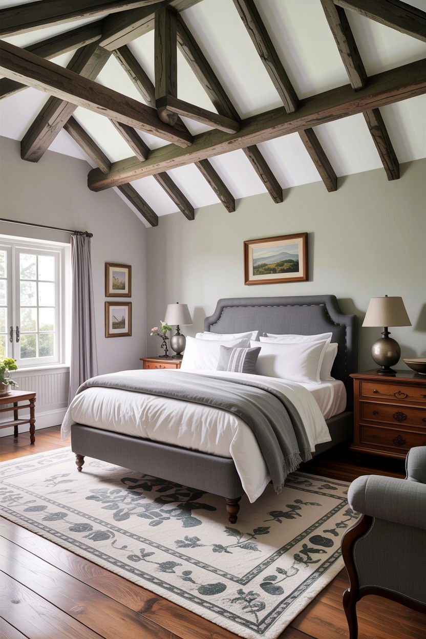 Gray Exposed Beam Bedroom - 30 rustic gray bedroom ideas