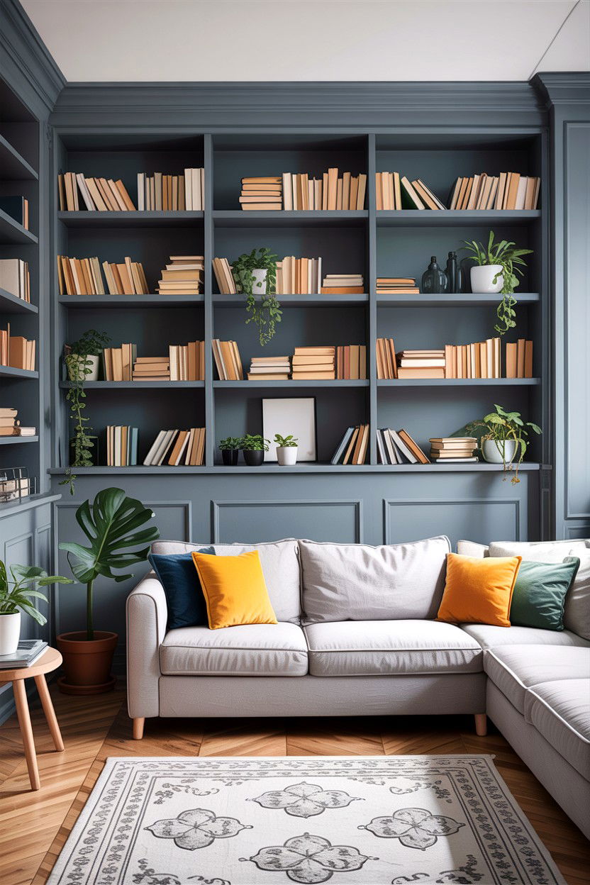 Gray Living Room With Built In Shelving - 30 scandinavian gray living room ideas