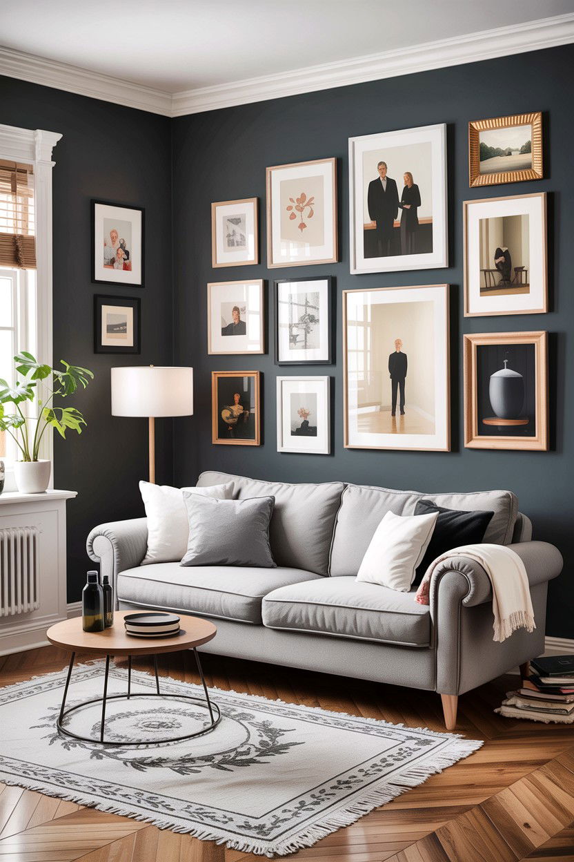 Gray Living Room With Gallery Wall - 30 scandinavian gray living room ideas