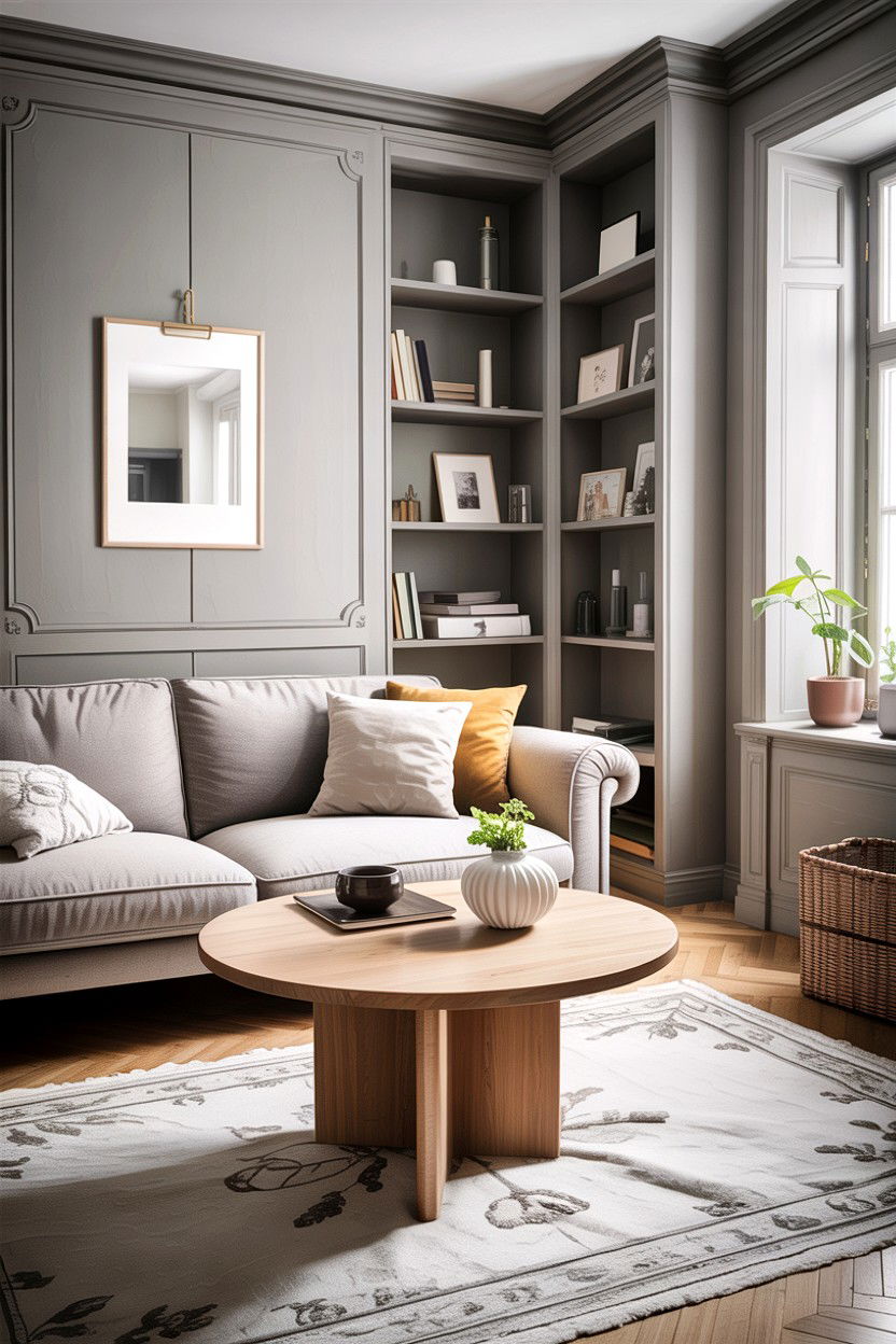 Gray Living Room With Round Coffee Table - 30 scandinavian gray living room ideas