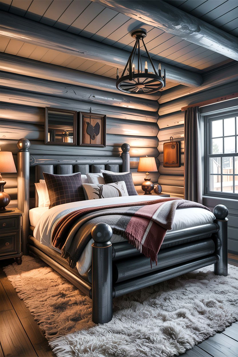 Gray Log Cabin Bedroom - 30 rustic gray bedroom ideas