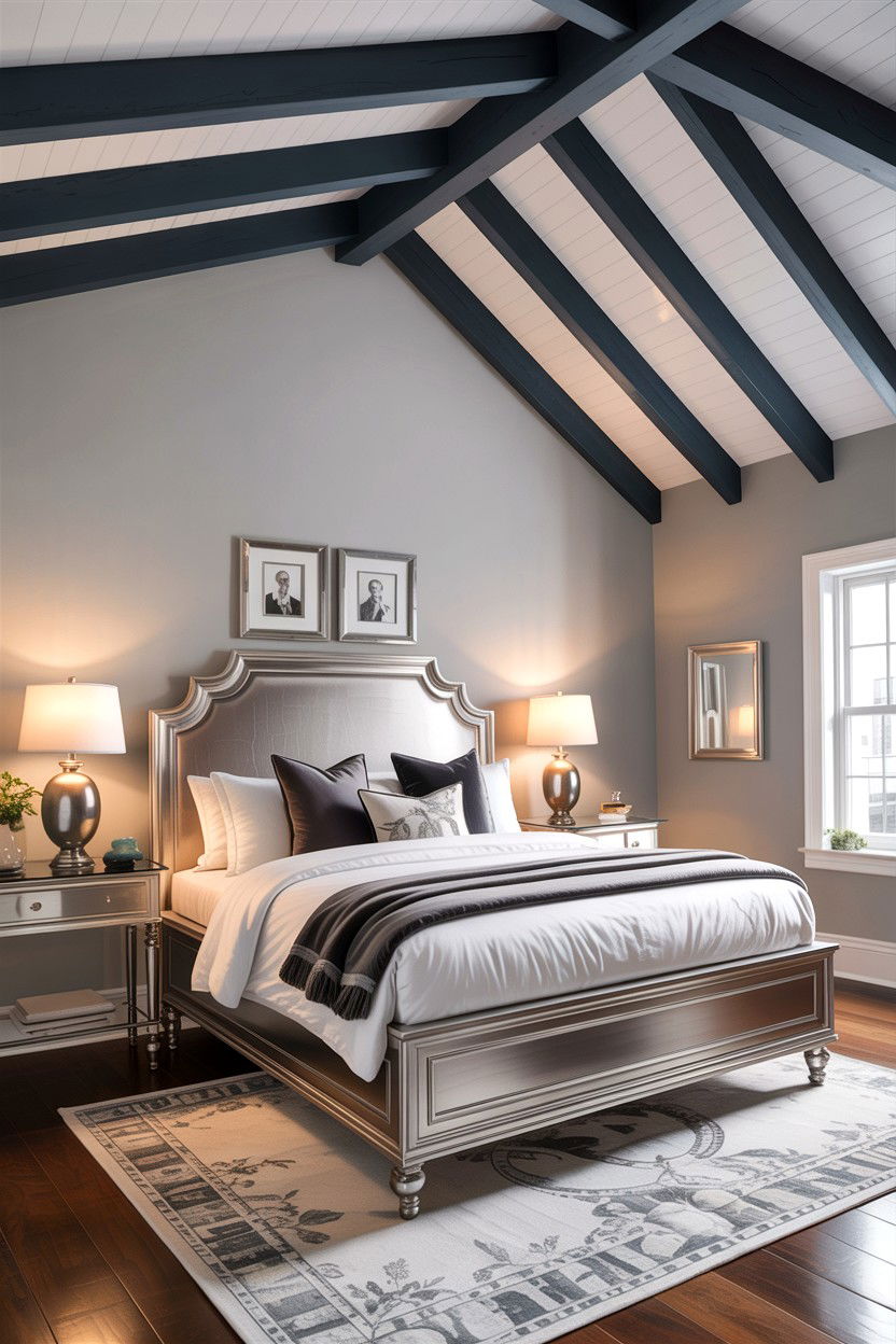 Gray Painted Ceiling Beam - 30 exposed beam bedroom ideas