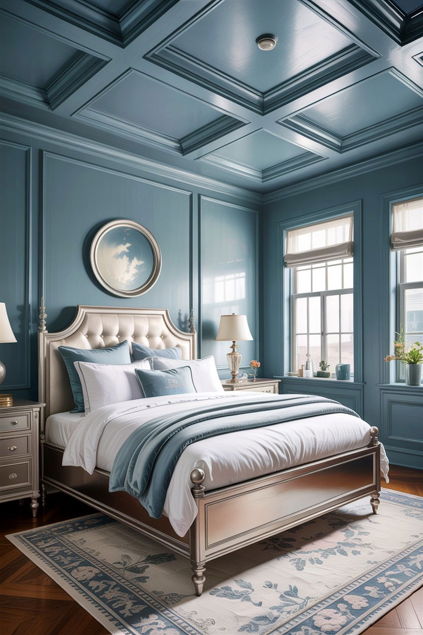 Gray Painted Coffered Ceiling - 30 bedroom coffered ceiling designs