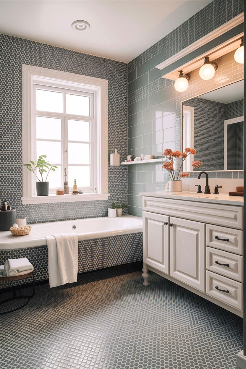 Gray Penny Tile Bathroom - 30 gray bathroom ideas