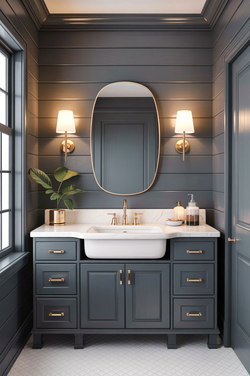 Gray Shiplap Bathroom Gold Accents - 30 gray and gold bathroom ideas