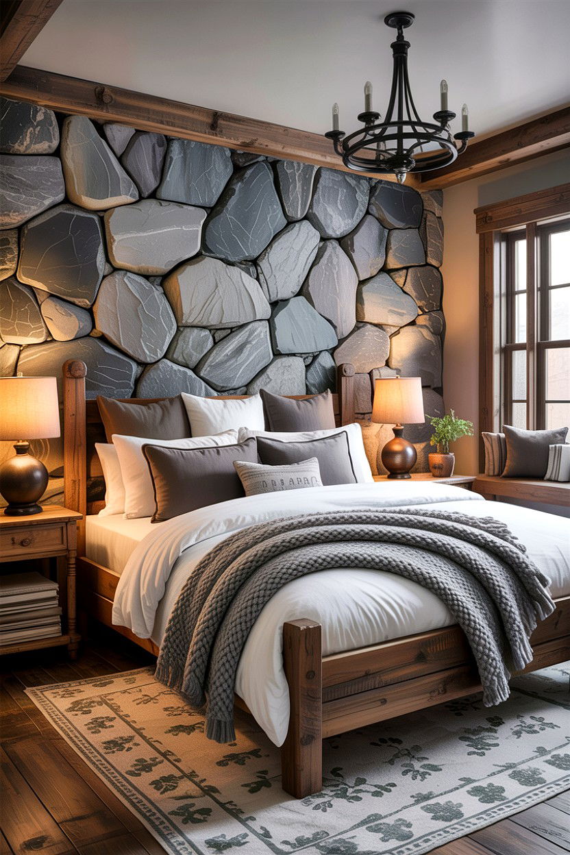 Gray Stone Wall Bedroom - 30 rustic gray bedroom ideas