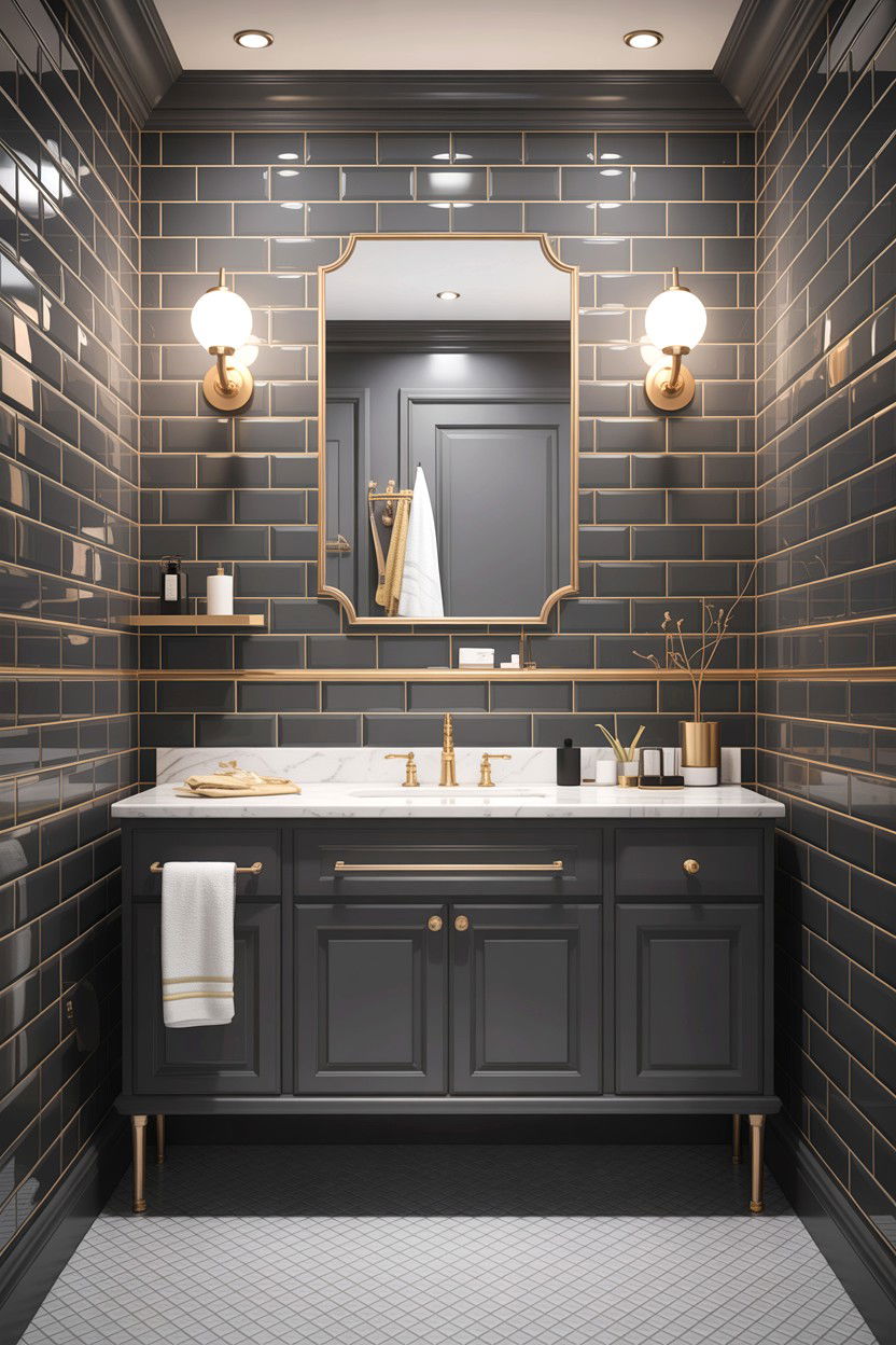 Gray Subway Tile Gold Grout - 30 gray and gold bathroom ideas