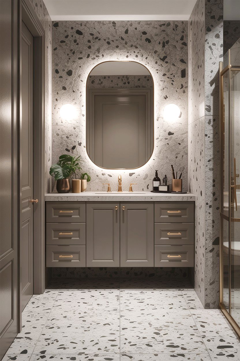 Gray Terrazzo Bathroom Gold Hardware - 30 gray and gold bathroom ideas