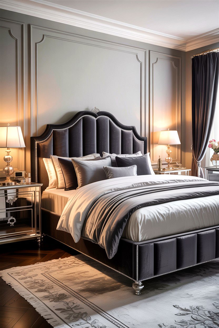 Gray Velvet Panel Bed - 30 bedroom panel beds
