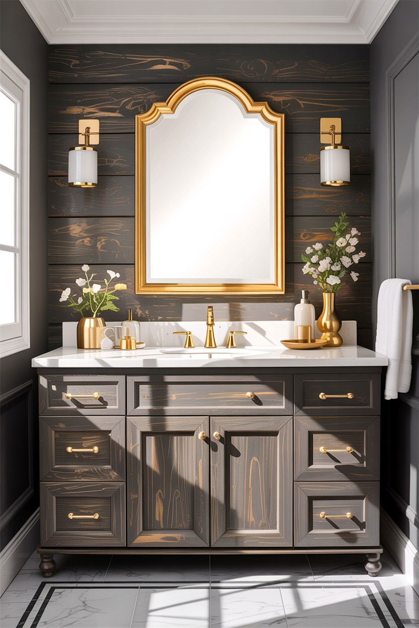 Gray Wood Vanity Gold Accents - 30 gray and gold bathroom ideas
