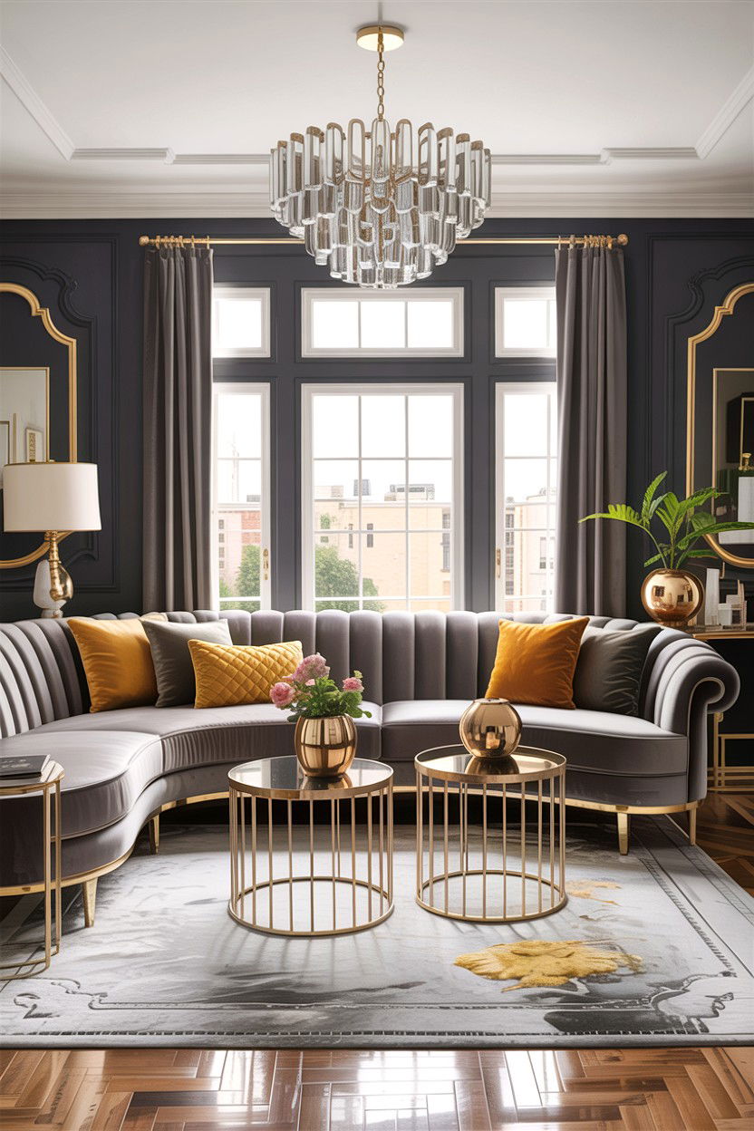 Gray and Gold Living Room - 30 living room gray furniture ideas