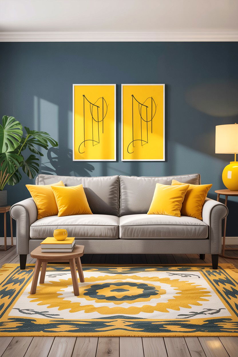 Gray and Yellow Living Room - 30 living room gray furniture ideas