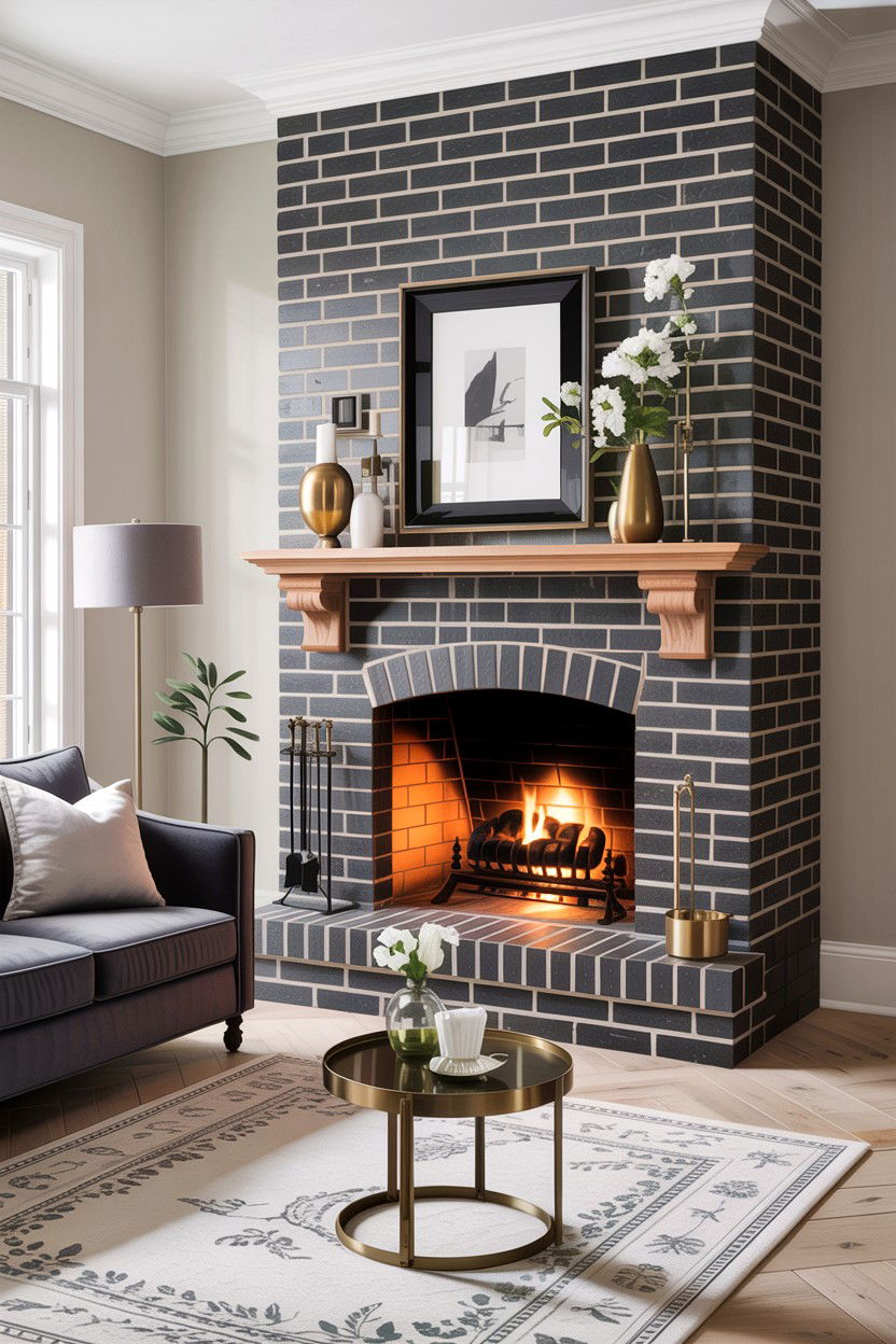 Gray brick fireplace - 30 living room fireplace brick ideas