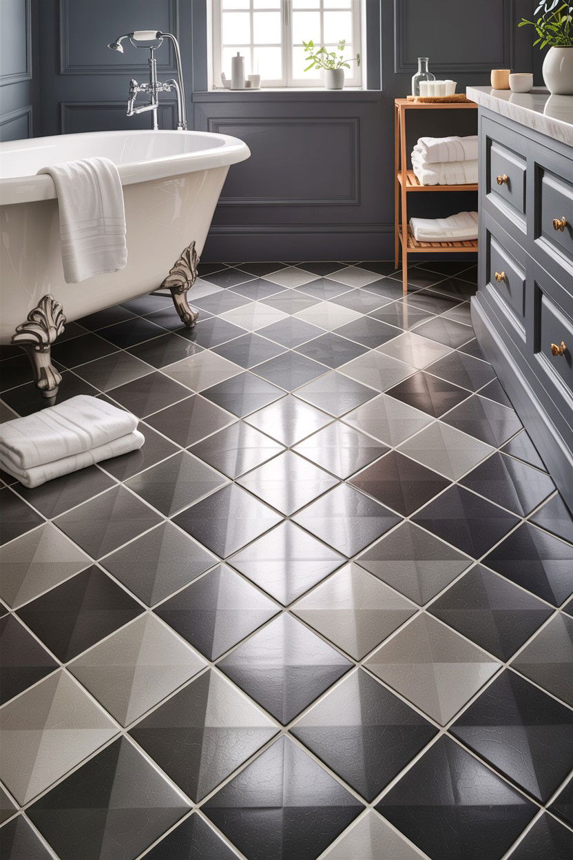Gray diamond floor tile - 30 diamond tile bathroom ideas