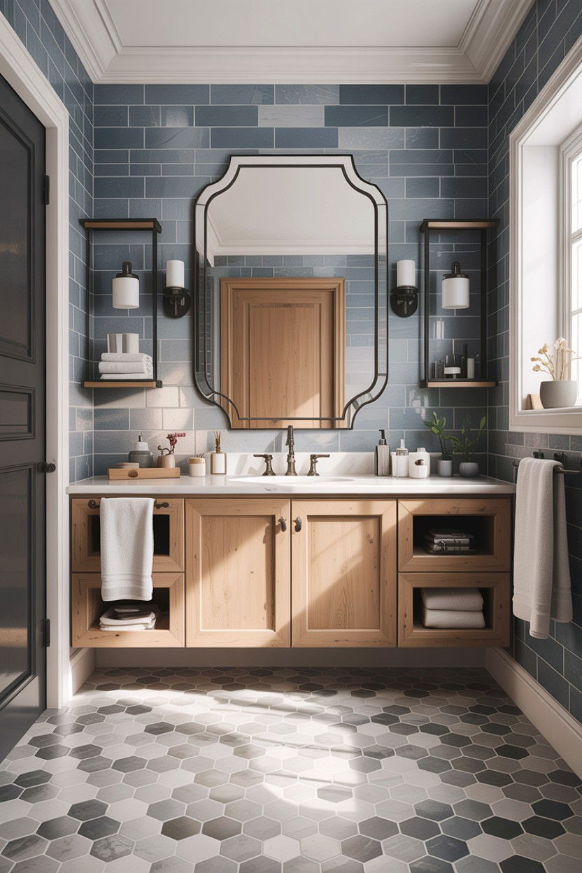 Gray hexagon bathroom floor - 30 honeycomb tile bathroom ideas