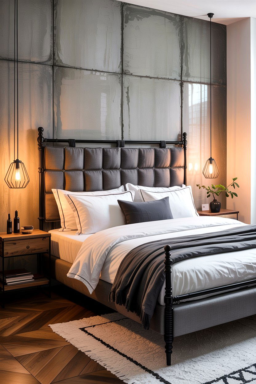 Gray linen headboard - 30 bedroom linen headboards