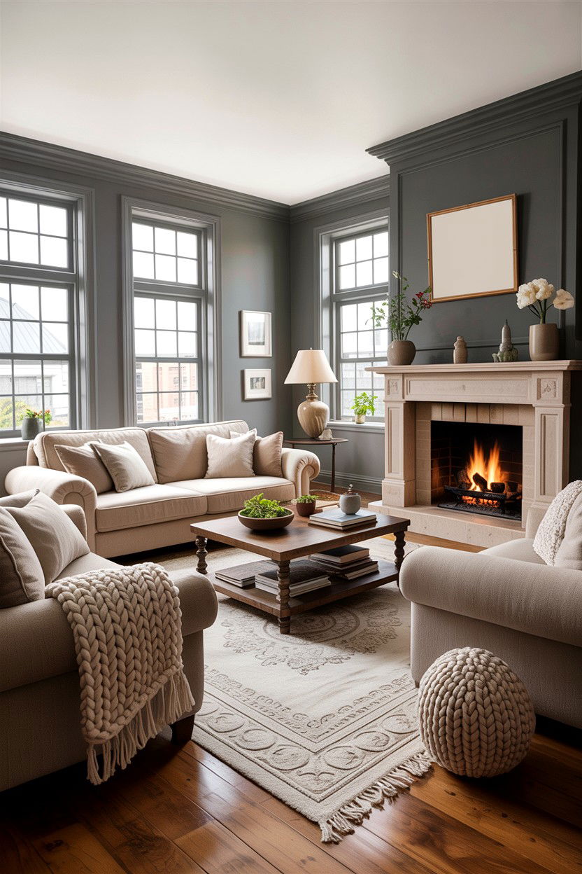 Gray living room with beige accents - 30 traditional gray living room ideas