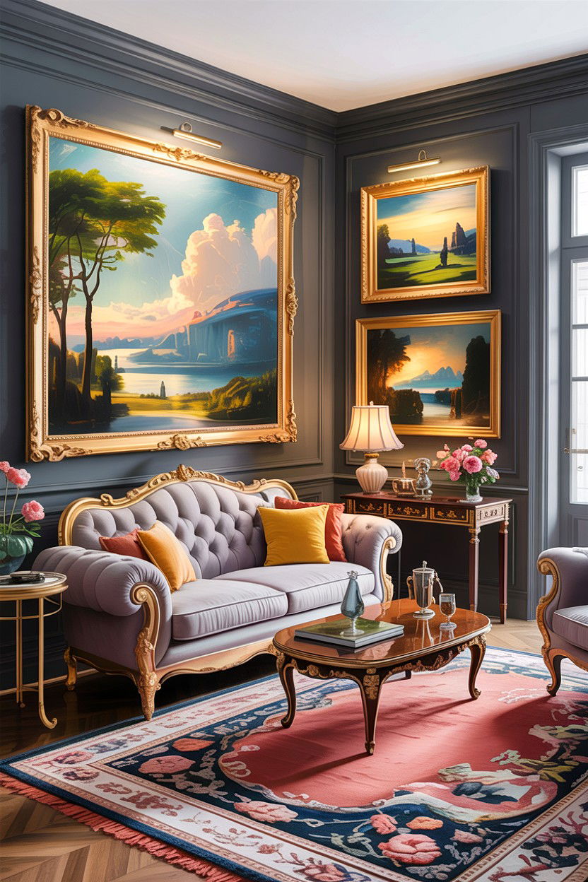 Gray living room with classic art - 30 traditional gray living room ideas