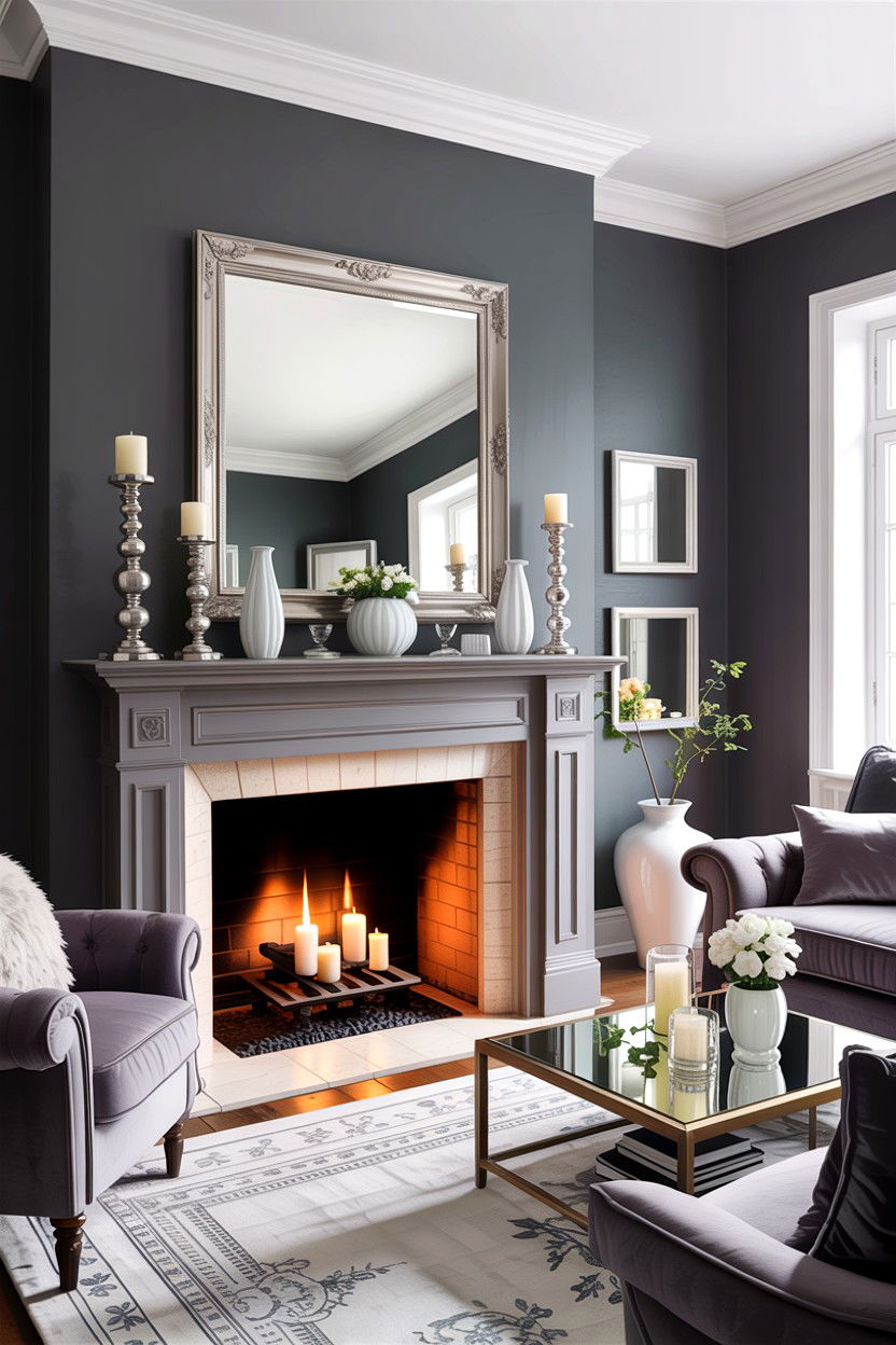 Gray living room with fireplace mantel decor - 30 traditional gray living room ideas