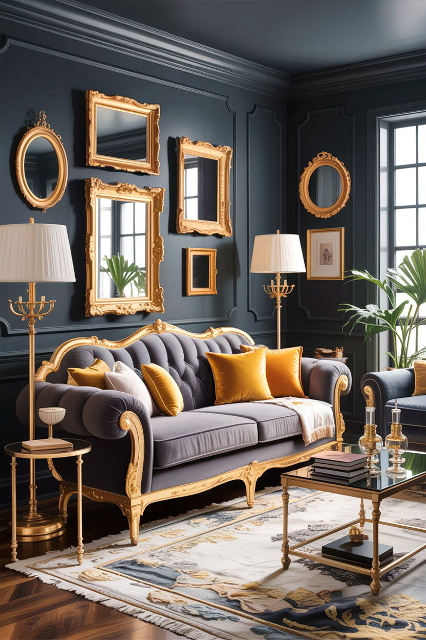 Gray living room with gold accents - 30 traditional gray living room ideas