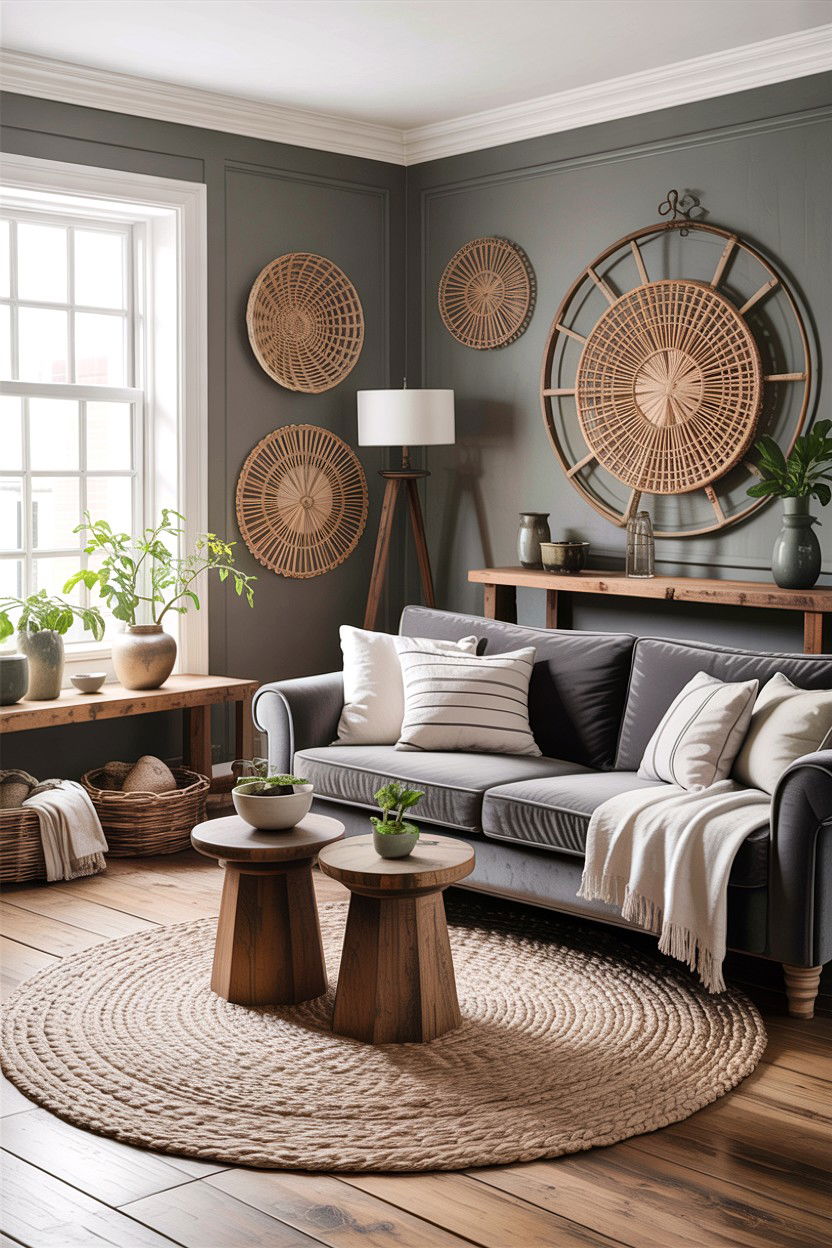 Gray living room with layered textures - 30 rustic gray living room ideas