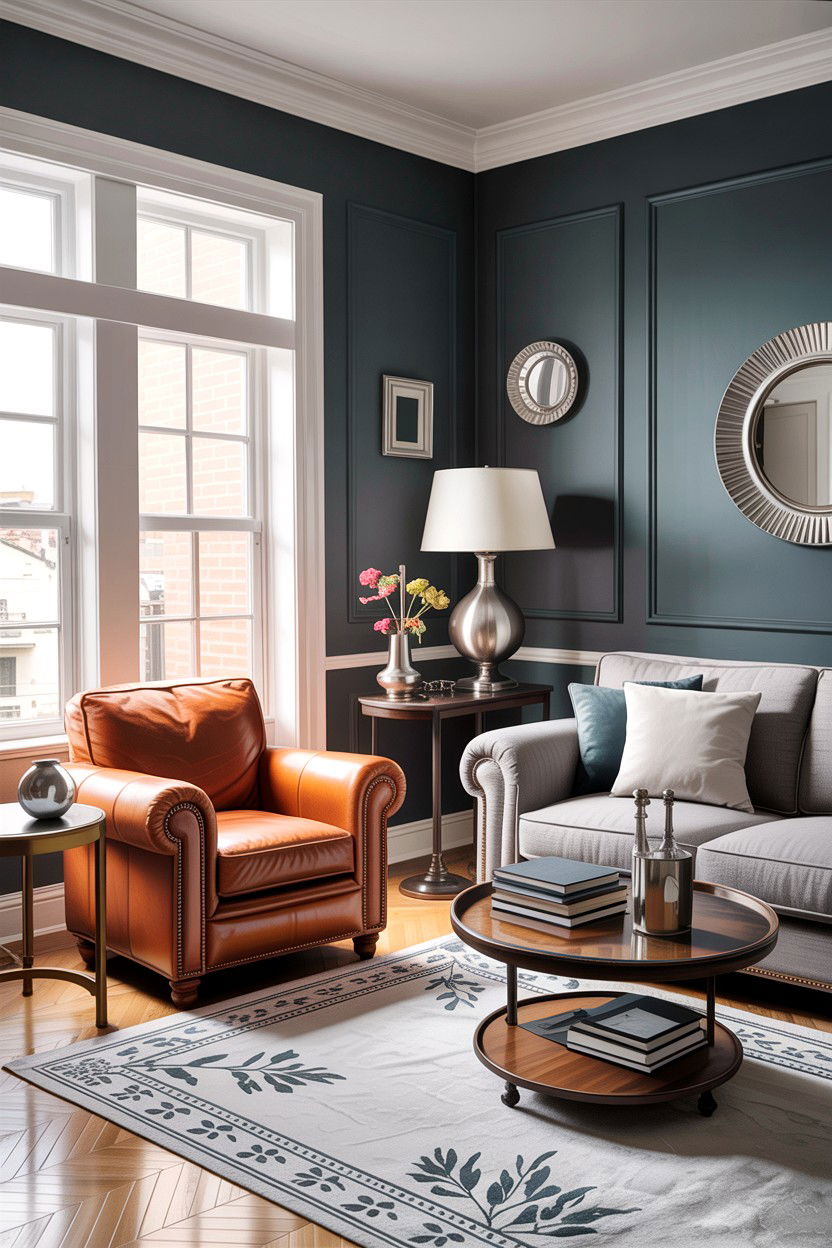 Gray living room with leather furniture - 30 traditional gray living room ideas