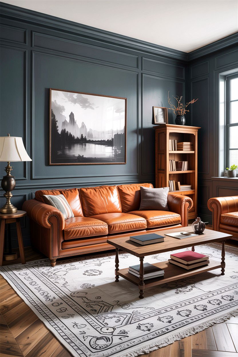 Gray living room with leather furniture - 30 rustic gray living room ideas