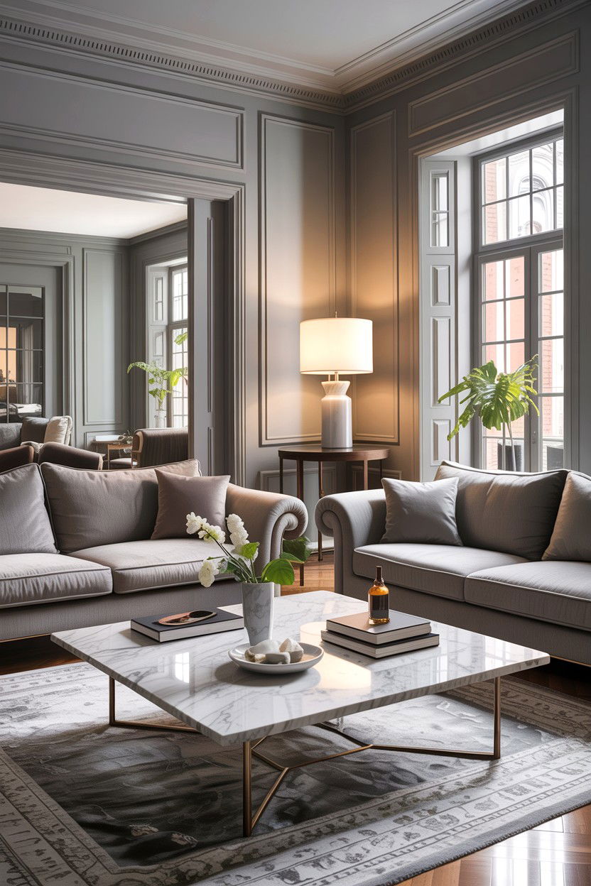 Gray living room with marble coffee table - 30 traditional gray living room ideas