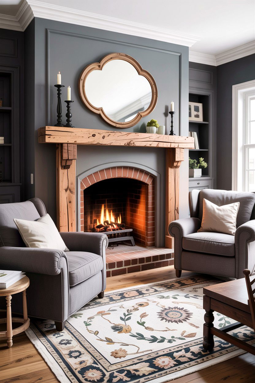 Gray living room with reclaimed wood mantle - 30 rustic gray living room ideas