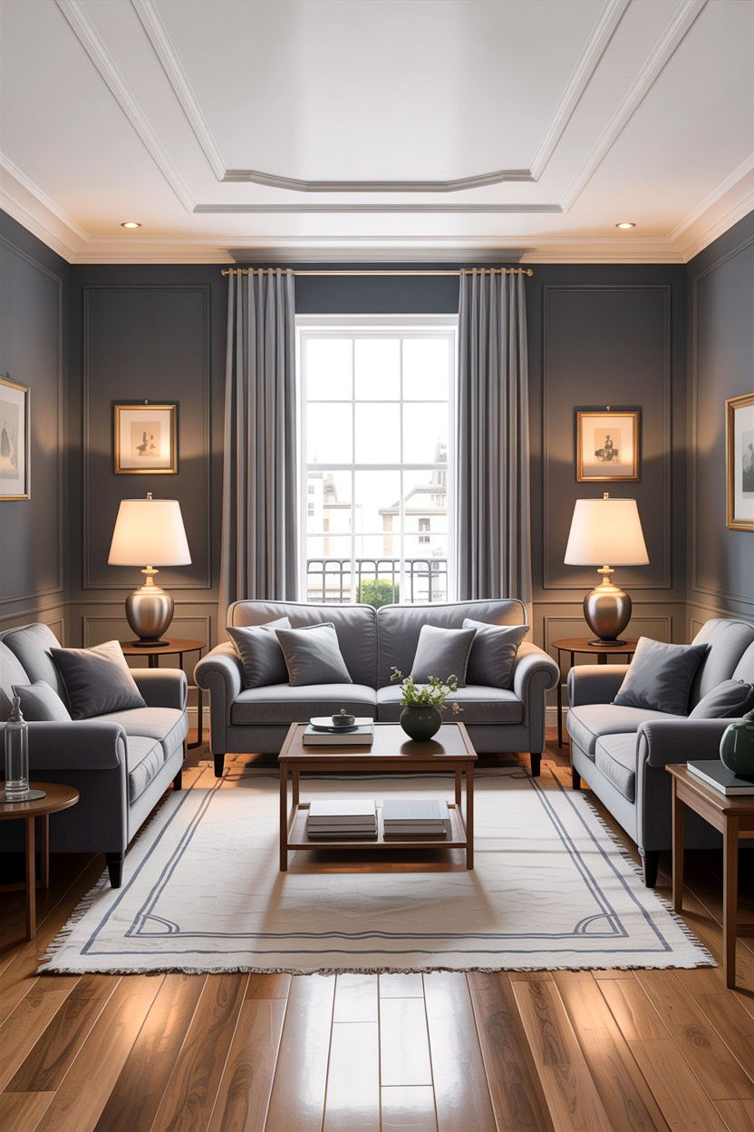 Gray living room with symmetrical layout - 30 traditional gray living room ideas