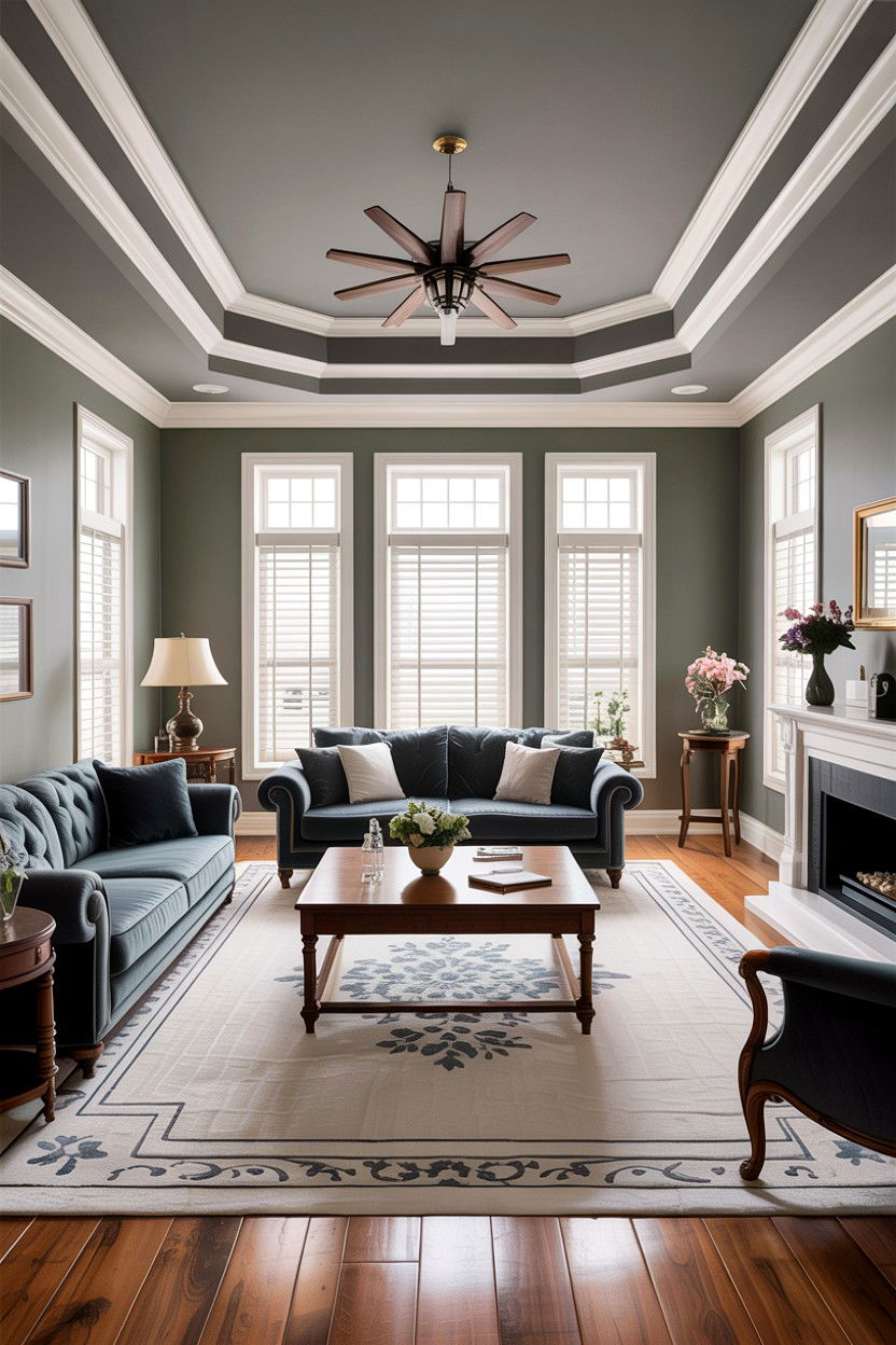 Gray living room with tray ceiling - 30 traditional gray living room ideas