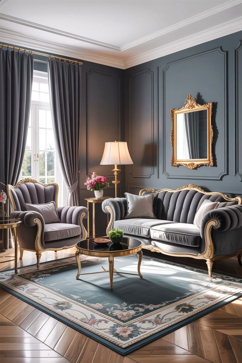 Gray living room with velvet furniture - 30 traditional gray living room ideas