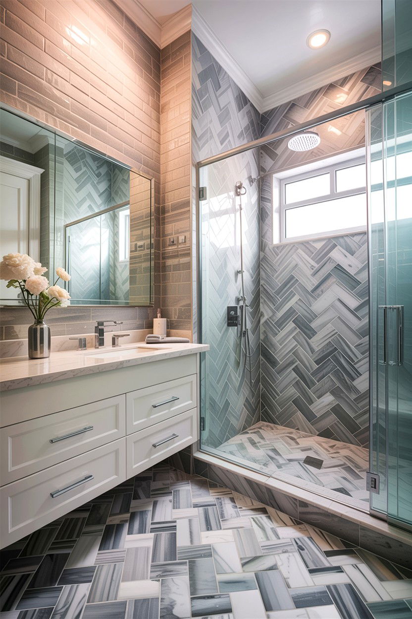 Gray marble basketweave tile - 30 basketweave pattern bathroom ideas