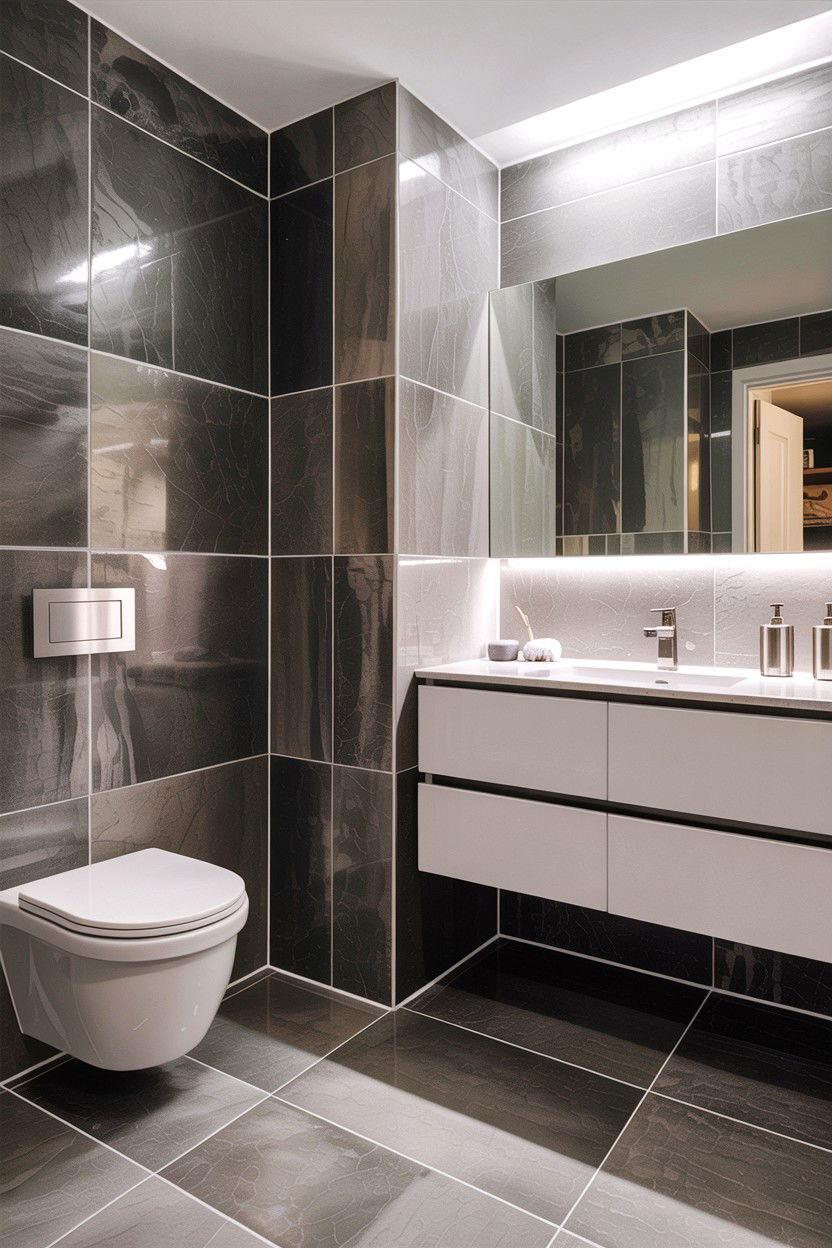 Gray porcelain tile bathroom - 30 Japanese bathroom ideas