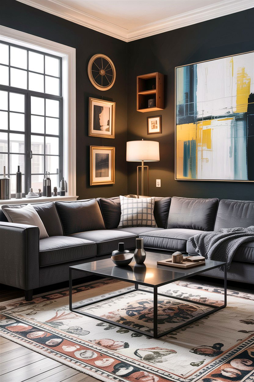 Gray sofa industrial living room - 30 industrial living room ideas