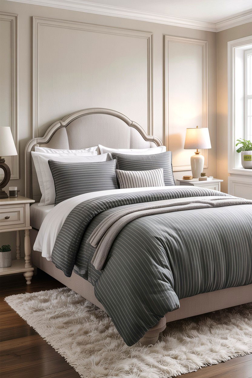 Gray striped comforter set - 30 bedroom striped bedding ideas