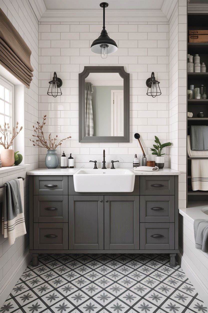 Gray white farmhouse bathroom - 30 gray and white bathroom ideas
