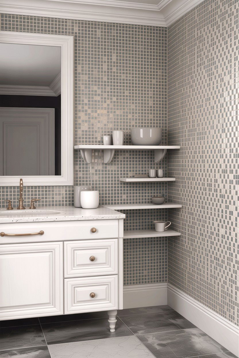 Gray white mosaic tile - 30 gray and white bathroom ideas