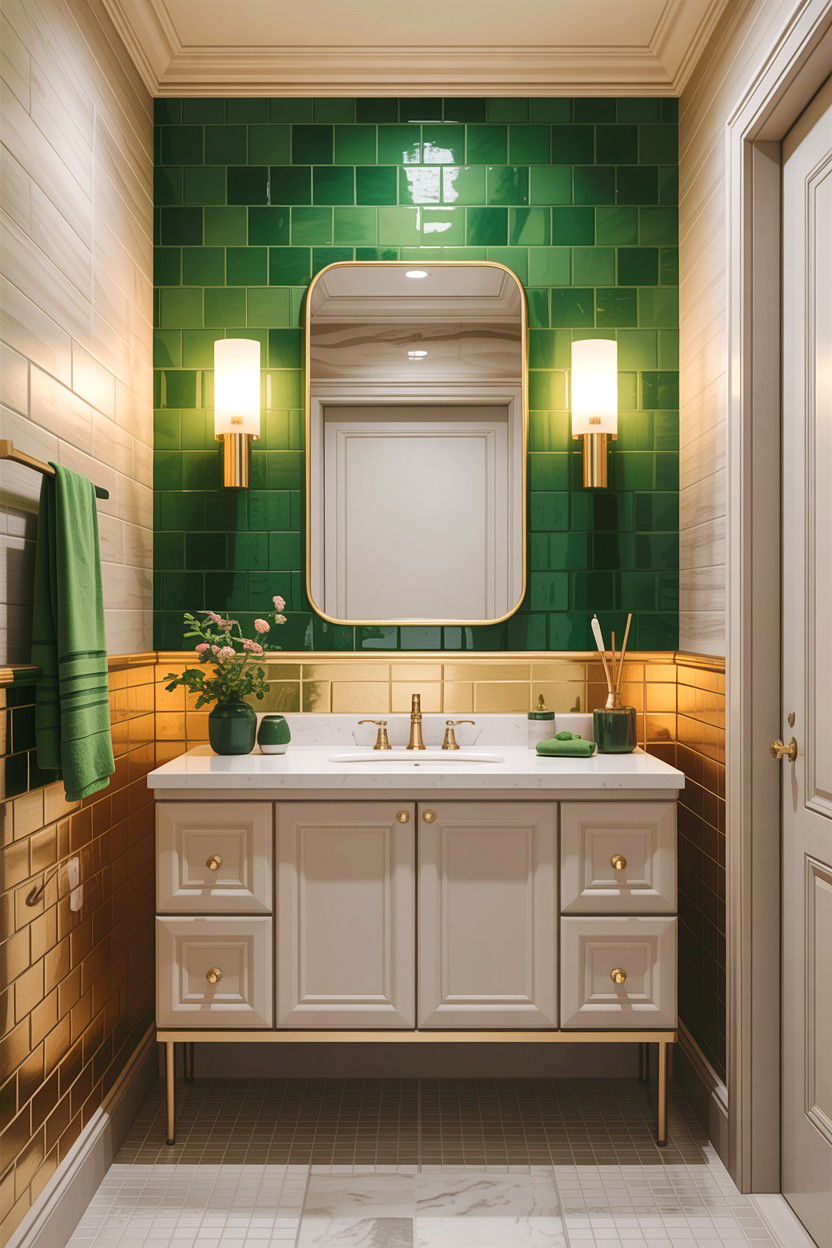 Green Accent Wall Bathroom - 30 green and gold bathroom ideas