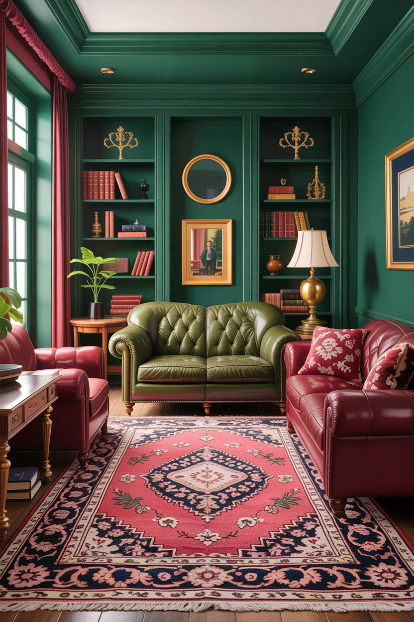 Green And Red Classic Living Room - 30 traditional green living room ideas