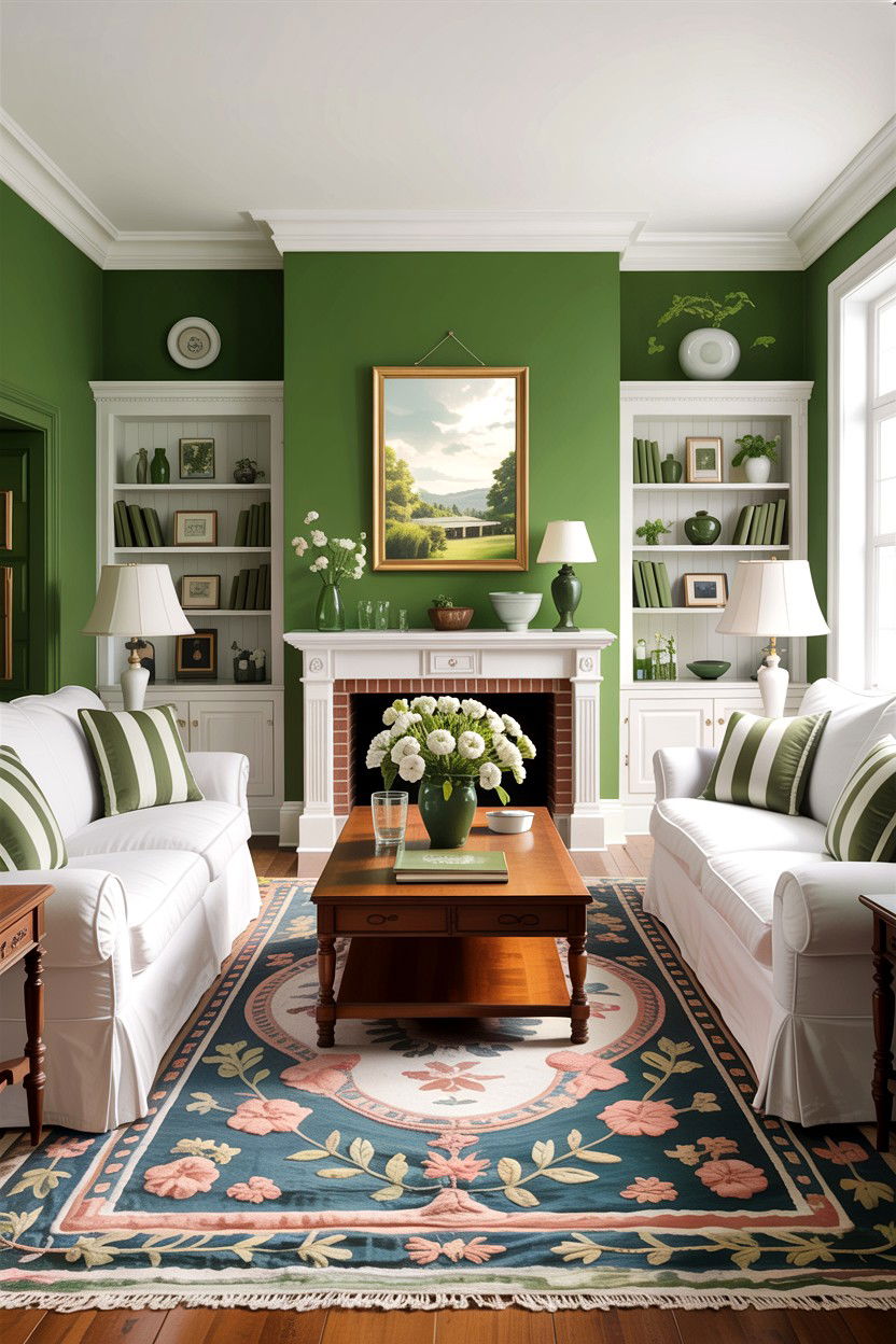 Green And White Traditional Living Room - 30 traditional green living room ideas