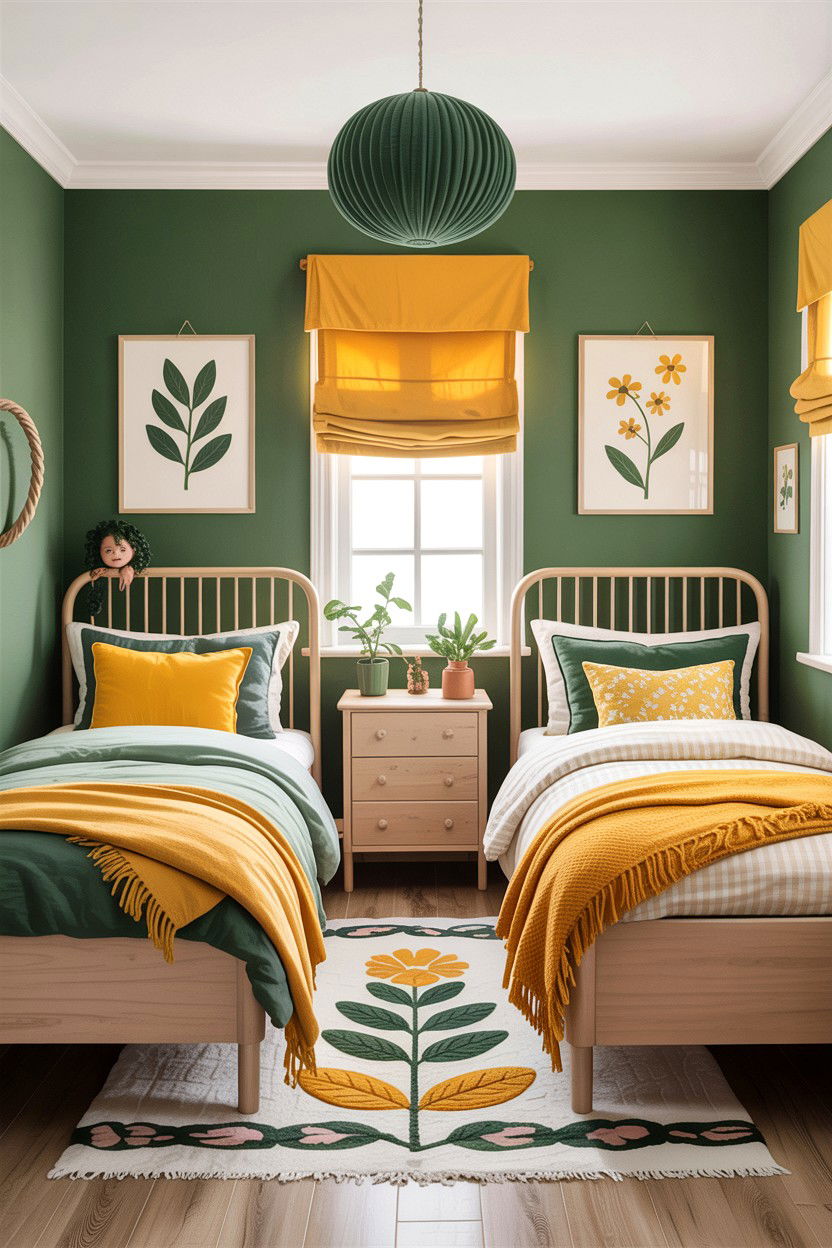 Green And Yellow Shared Bedroom - 30 boy and girl shared bedroom ideas