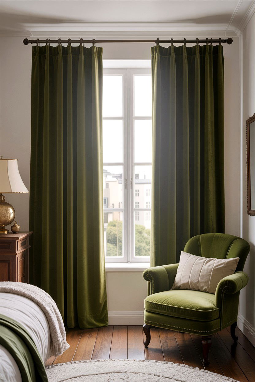 Green Bedroom Curtains - 30 scandinavian green bedroom ideas