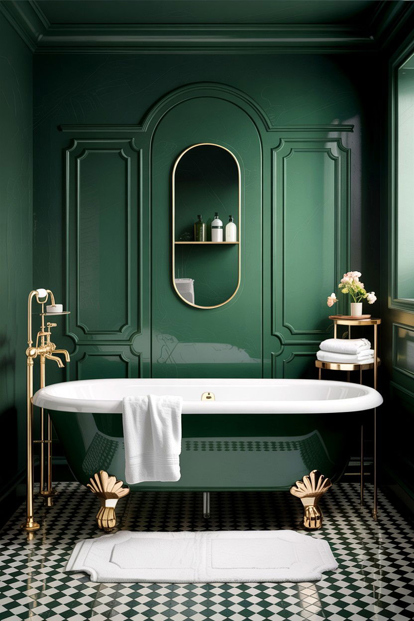 Green Clawfoot Tub Bathroom - 30 green and gold bathroom ideas